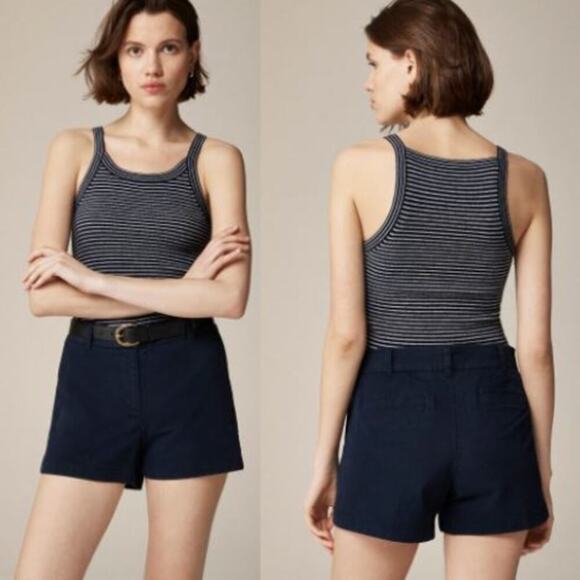 J. Crew Women's Mid Rise Flat Front 4" Stretch Chino Short H5806 Navy Size 4 NWT - Picture 1 of 4